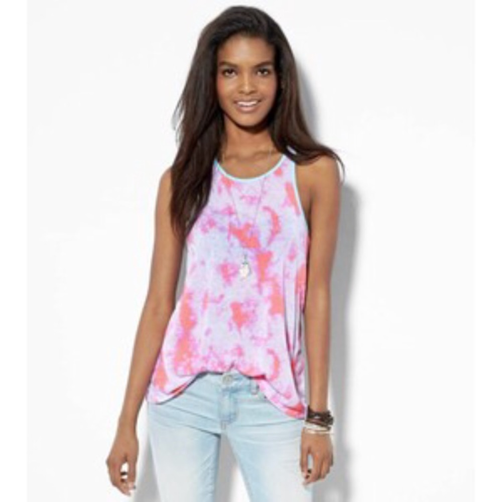 AEO pink & white tie dye ringer racer back tank
